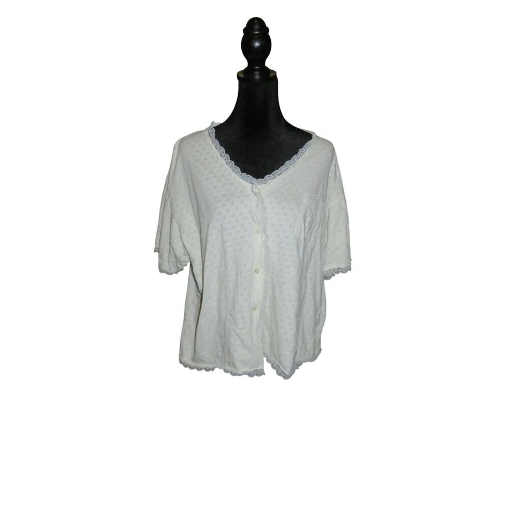 Christian Dior White Logo & Floral Embroidered short sleeve top with lace trim L